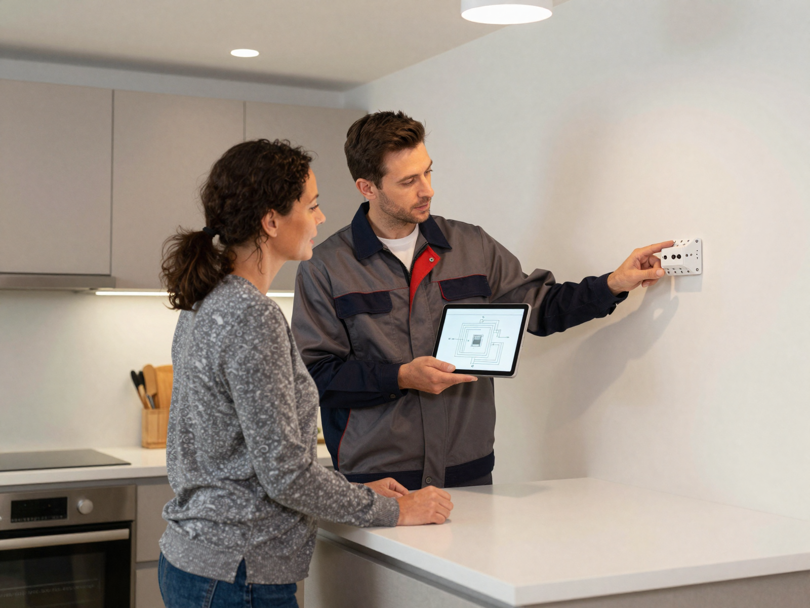 Satisfied customer with electrician after completed work